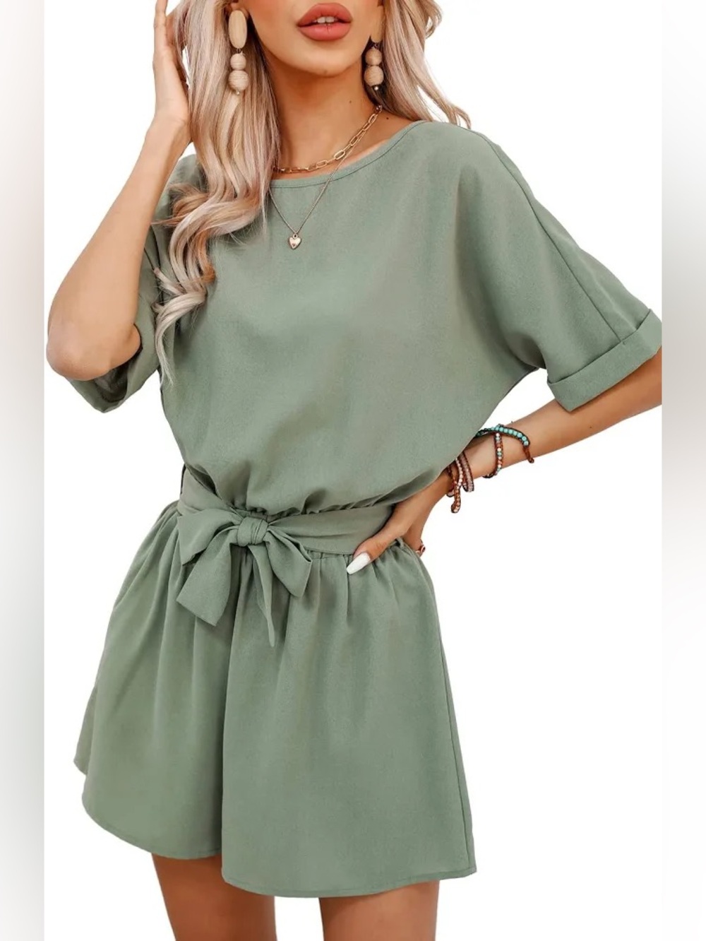 Cupshe Olive Green Tie-Waist Romper